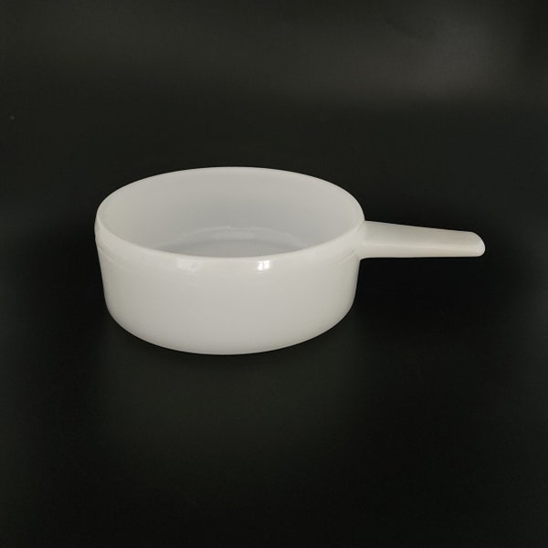 Milk Glass Ovenware Dish Soup Bowl w/ Handle Vintage