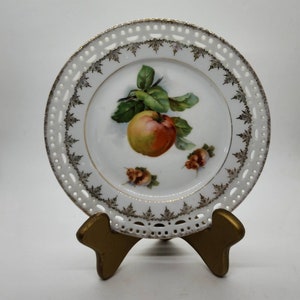 Pair Vintage Carl Schumann Bavaria Reticulated Porcelain Gilded 7.5&quot; Fruit Plate