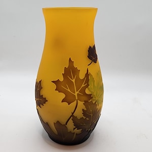 Vase Leaf Pattern Collectible Satin Art Glass Orange
