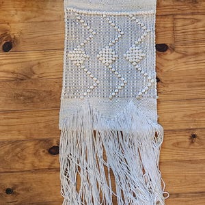 Cream Black Macrame Woven Fringed Wall Hanging