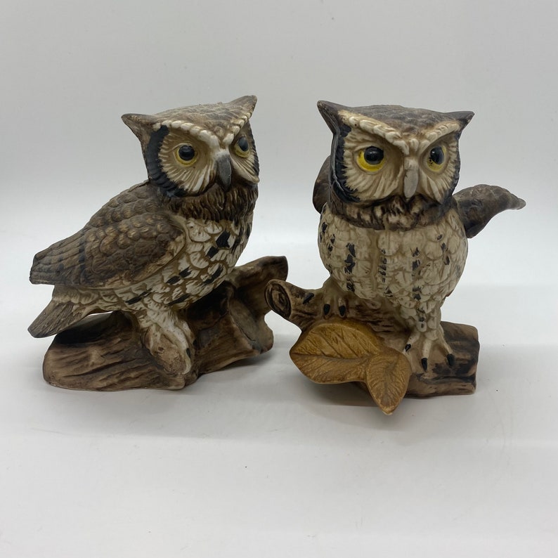 Porcelain Owl Figurines Two Vintage HOMCO Owls Brown White Etsy