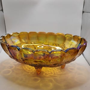 Indiana Amber Iridescent Carnival Glass Harvest Grapes Fruit Bowl 70s Vintage