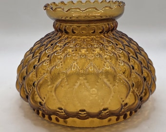 Vintage Amber Glass Quilted Embossed Glass Shade Globe 10" Fitter