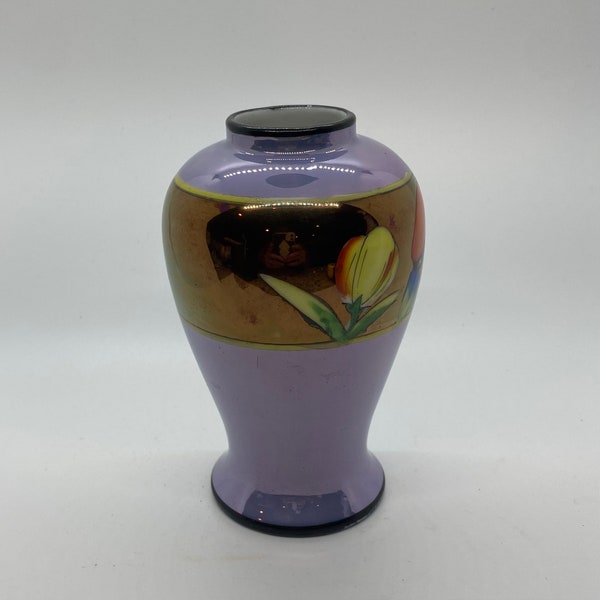 1930 Vase Japanese Seiei & C. Purple and Copper Luster Vase with Bird Vintage