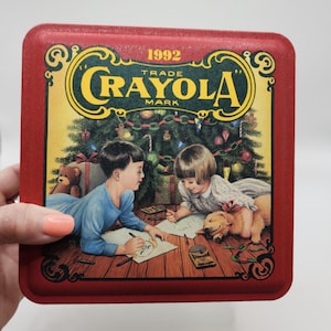 1992 Crayola Crayon Storage Tin Binney & Smith Christmas Vintage