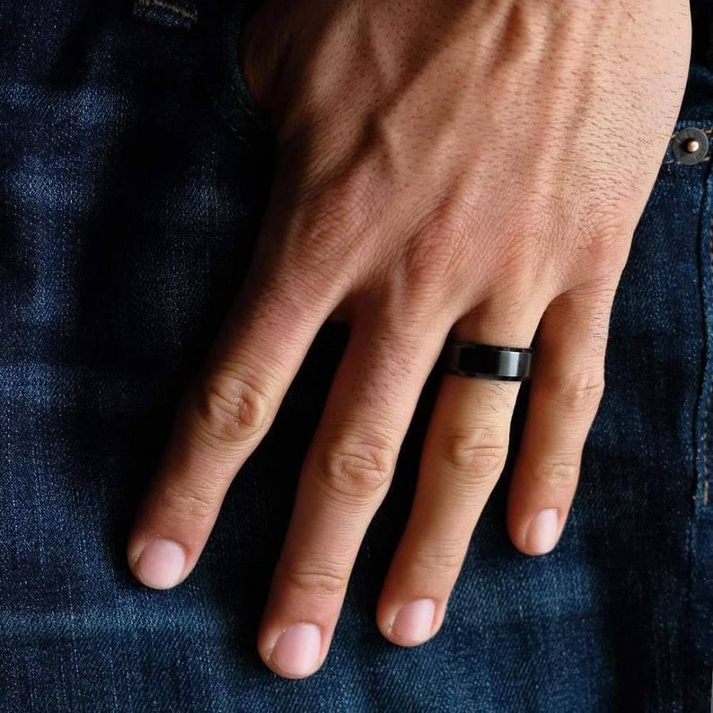 Mens Black Titanium Wedding Band Hypoallergenic Titanium Black Ring Mens Black Titanium Ring Rings Titanium Band Black Titanium Ring