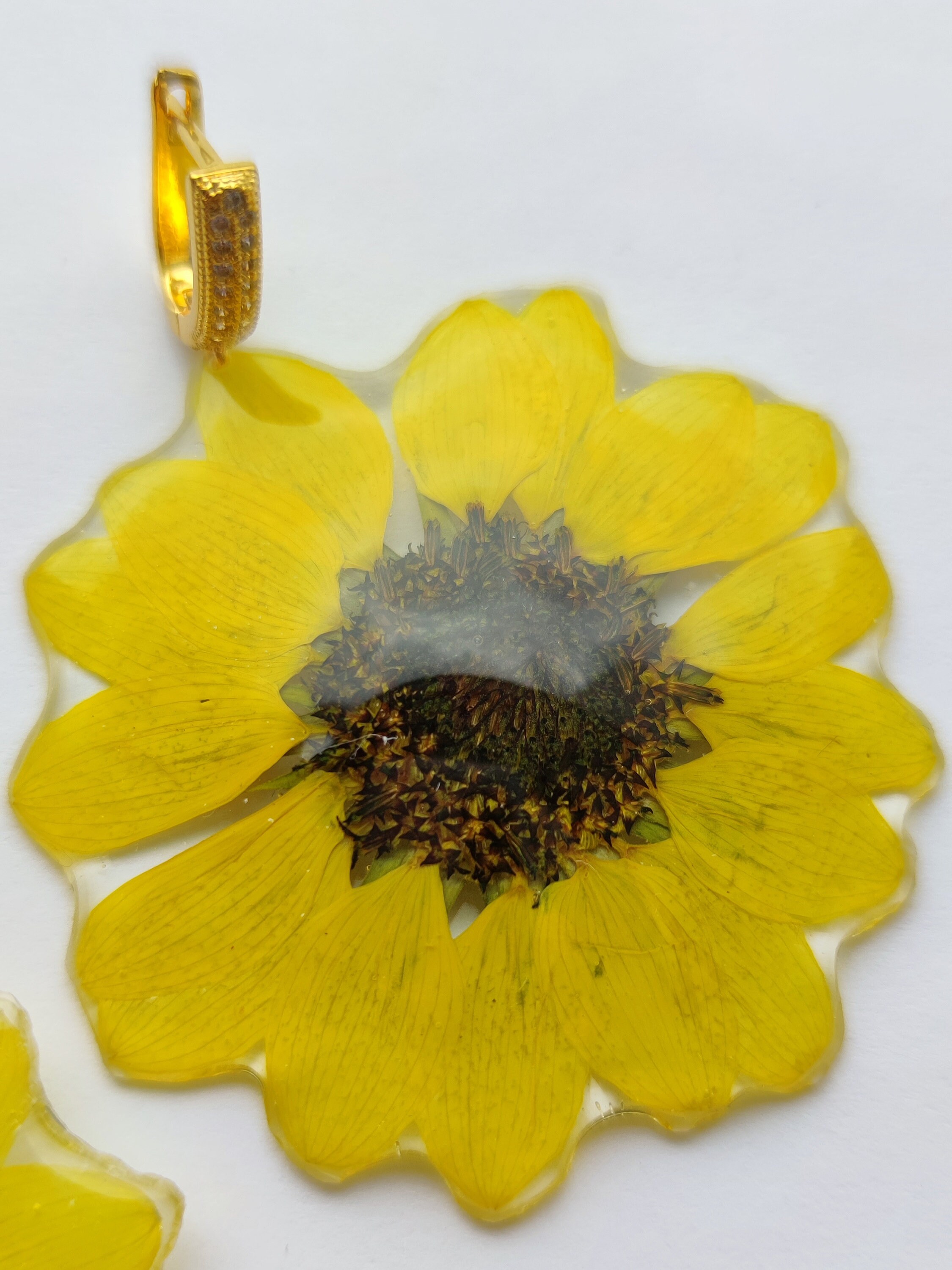 Real pressed sunflower earrings in UV resin Big flower dangle Etsy