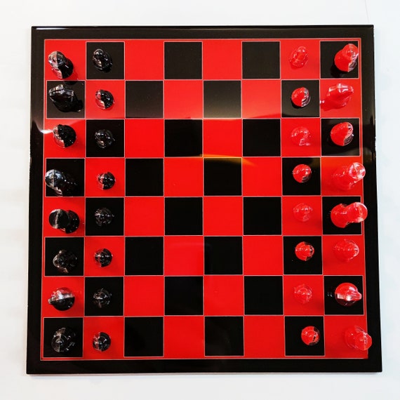 Exclusivo tablero de ajedrez con piezas rojo negro epoxi Etsy