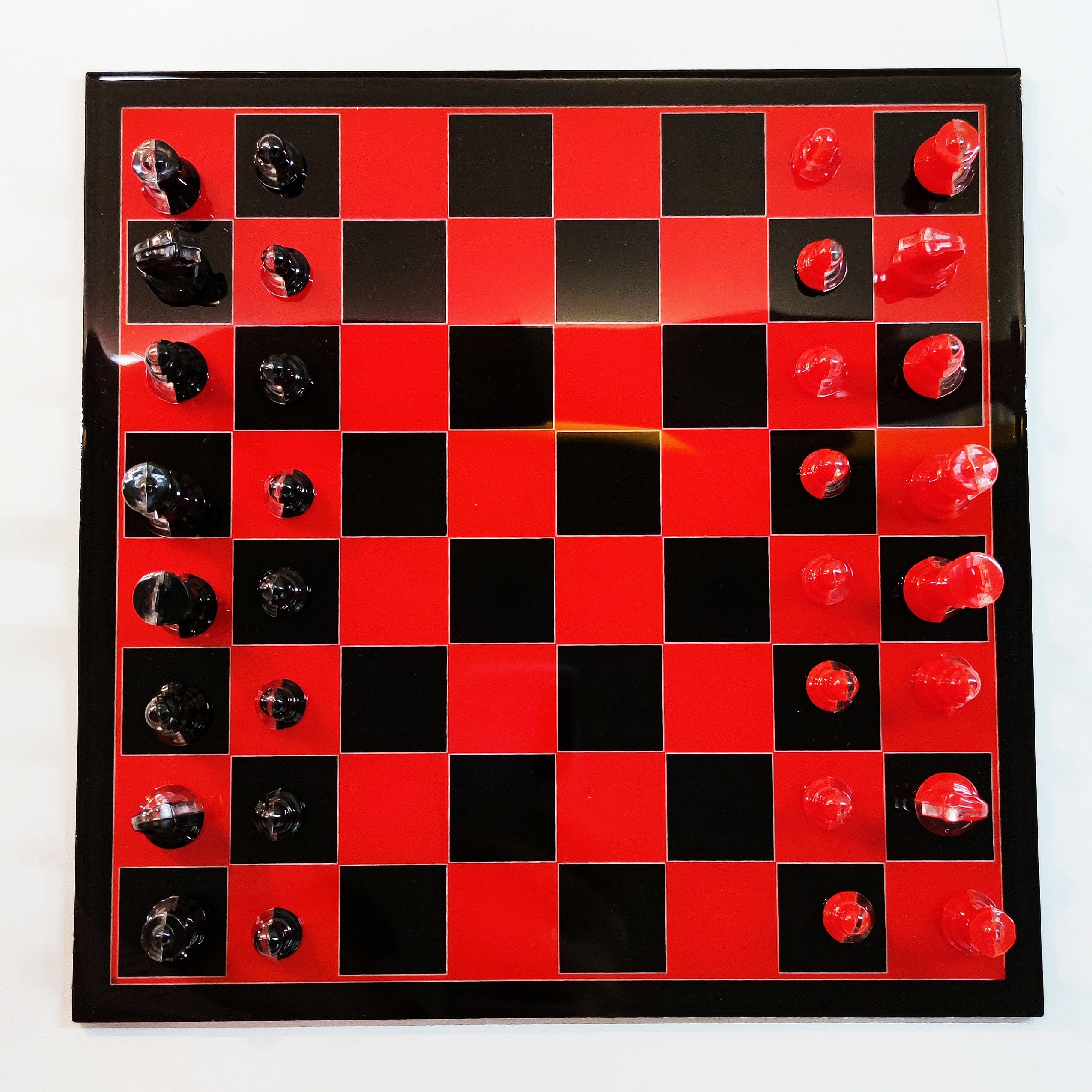 Exclusivo tablero de ajedrez con piezas rojo negro epoxi Etsy