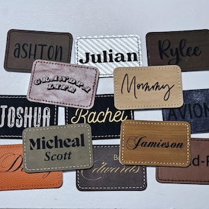 Vegan Leather Personalized Name Patches, Leatherette Hat Patch, Iron on patch, Beanie Patch, Stocking Patch, basketball bag tag, Holiday Tag