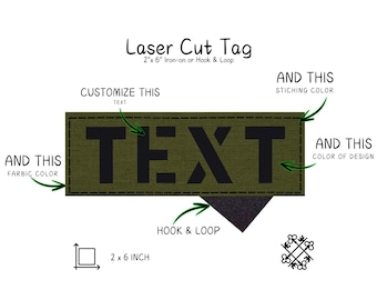 Custom Laser Cut Patch 2" x 6" , CORDURA 1000D Fabric, Hook and Loop