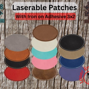 Small Oval Laserable leatherette Patch with Heat Applied Adhesive 3&quot;x 2&quot;~ Glowforge Supplies, Laser supplies, Hat Patches, Iron-on ~