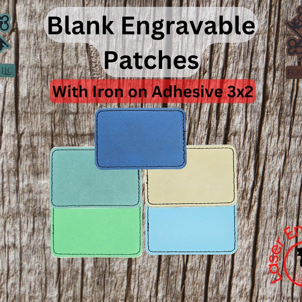 Small Rectangle Laserable leatherette Patch with Heat Applied Adhesive 3"x2"~ Glowforge Supplies, Laser supplies, Hat Patches, Iron-on ~