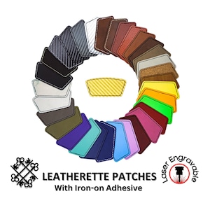 Leatherette Patches Blank with Heat Adhesive, Crown | Glowforge, Laserable Leatherette, Hat Patches, Leather Patch, Iron on Patch
