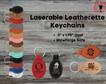 Laserable Leatherette Oval Keychain ~ Glowforge Supplies, Laser supplies, Key Chain, Charm ~