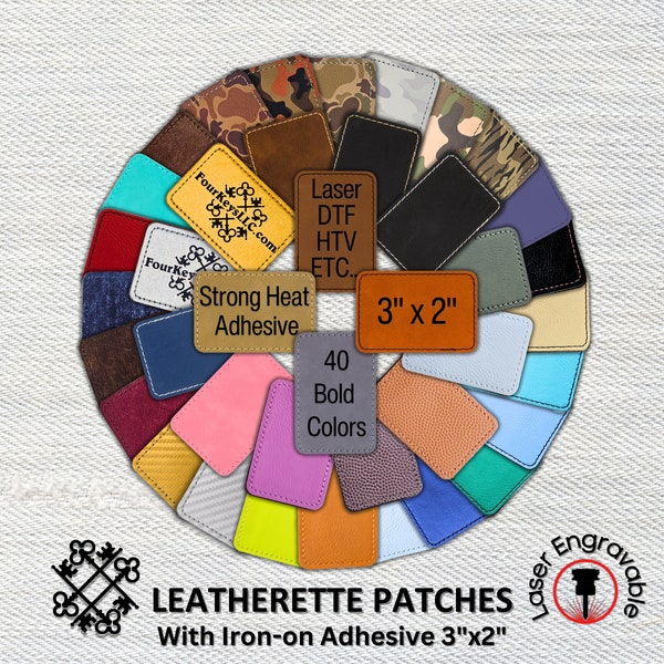 Leatherette Patches with Heat Adhesive, Rectangle 3"x2"| Glowforge, Laserable Leatherette, Hat Patches, Leather Patch, Iron on Patch, Blanks