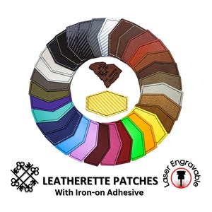 Leatherette Patches Blank with Heat Adhesive, Hexagon | Glowforge, Laserable Leatherette, Hat Patches, Leather Patch, Iron on Patch