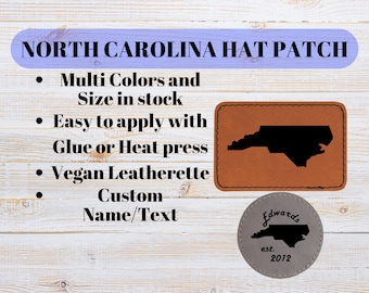 North Carolina Leatherette Hat Patch ~NC, Leather Patch, Engraved Gift, Custom Name~