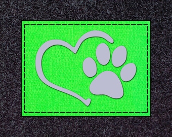 Heart Paw Laser Cut Patch 2" x 3" , CORDURA 1000D Fabric, Hook and Loop