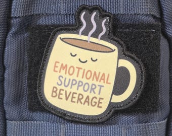 Emotional Support Beverage – Iron-On, Funny Tactical Morale Patch | Custom Quote Patch | Hook & Loop Patch for Backpack, Vest, Hat, Gear
