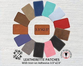 Leatherette Patches with Heat Adhesive, Rectangle 3.5"x2.5"| Glowforge, Laserable Leatherette, Hat Patches, Leather Patch, Iron on Patch,