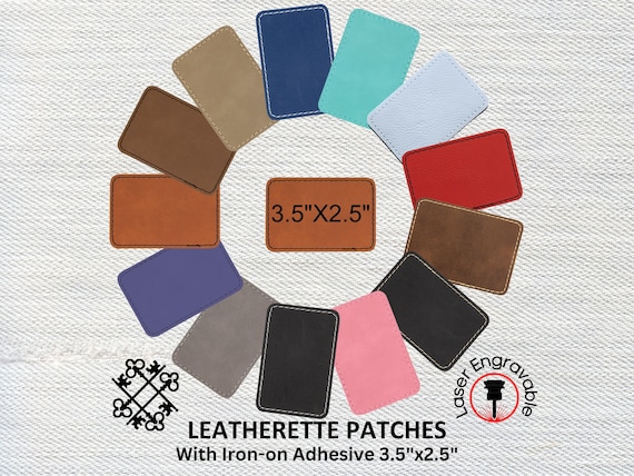 Leatherette Patches with Heat Adhesive, Rectangle 3.5"x2.5"| Glowforge, Laserable Leatherette, Hat Patches, Leather Patch, Iron on Patch,