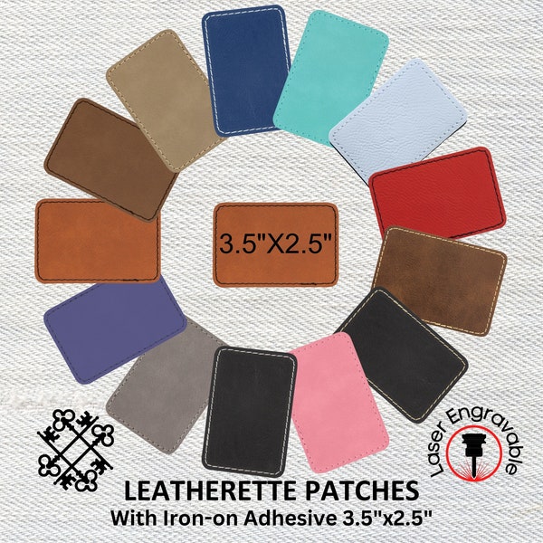Leatherette Patches with Heat Adhesive, Rectangle 3.5"x2.5"| Glowforge, Laserable Leatherette, Hat Patches, Leather Patch, Iron on Patch,