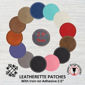 Leatherette Patches Blank with Heat Adhesive, 2.5&quot; Circle | Glowforge, Laserable Leatherette, Hat Patches, Leather Patch, Iron on Patch