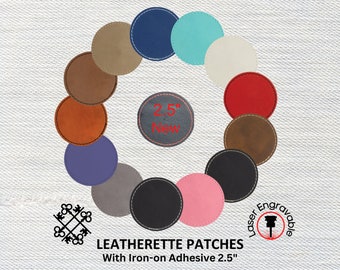 Leatherette Patches with Heat Adhesive, 2.5" Circle | Glowforge, Laserable Leatherette, Hat Patches, Leather Patch, Iron on Patch, Blanks