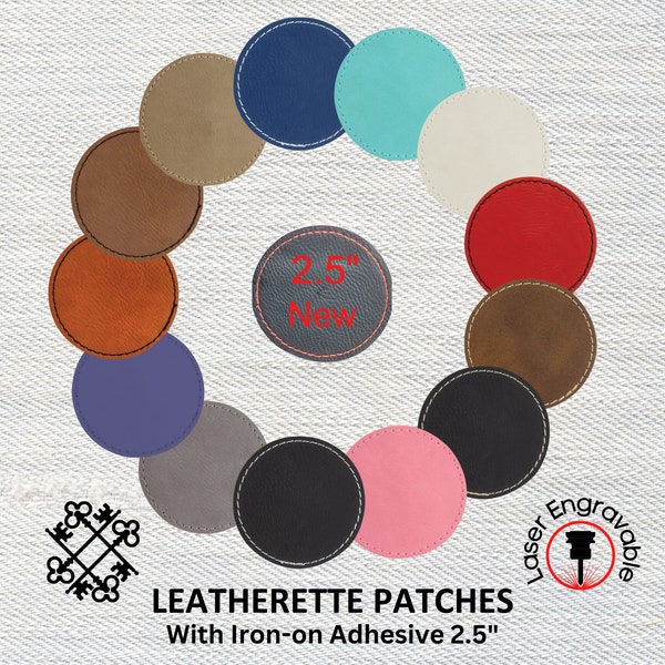 Leatherette Patches with Heat Adhesive, 2.5" Circle | Glowforge, Laserable Leatherette, Hat Patches, Leather Patch, Iron on Patch, Blanks