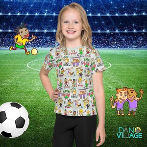 Camiseta de fútbol para niños, camiseta de fútbol para niñas, camiseta de fútbol para niños, camiseta de fútbol para niños pequeños, comodidad juvenil, cuello redondo colorido en toda la camiseta de diseño