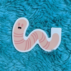 Jerry the Worm Sticker, 2&quot; x 1.5&quot;, Waterproof Glossy Vinyl Sticker, Cute Stickers, Fun Stickers, Water Bottle stickers