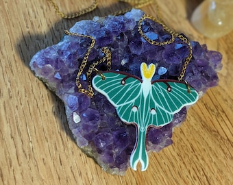 Green Luna Necklace, Luna Moth Jewelry, Insect Jewelry, Moth, Cottagecore, Fairycore, Witchy Necklace