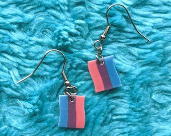 Tiny Bisexual Flag Earrings, Bi Earrings, Bisexual Earrings, Pride Earrings, LGBT, LGBTQ, Bi Pride, Bisexual Pride Flag, Queerings, Glittery