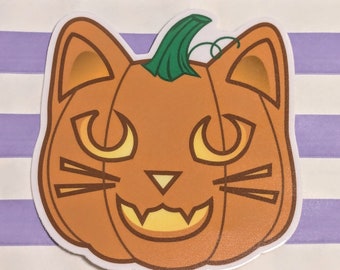 Pumpkin Cat Waterproof Sticker: Spooky Halloween Decor