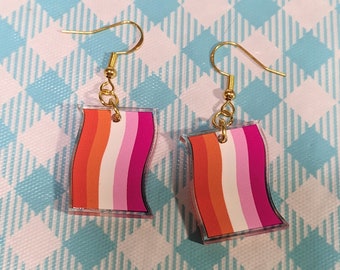 Lesbian Pride Flag Drop Earrings, Recycled Acrylic, Pride Earrings, Gay, Wlw, LGBT, lgbtq, Queer, Pride, Sapphic, LGBT Jewelry, Queerings