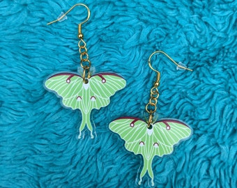 Luna Moth Drop Earrings, Luna Moth Jewelry, Insect Earrings, Lunar Moth Earrings, Cottagecore, Fairycore, Witchy