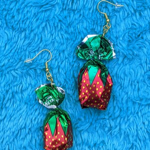 Strawberry Candy Earrings, Strawberry Hard Candy Earrings, Strawberry Bon Bon, Grandma Candy Earrings, Lesbian Earrings, Quirky Earrings