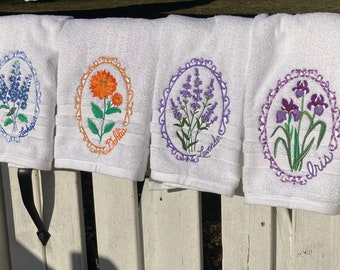 Lovely Set of 7 Floral Hand Towels Perfect For Your Spring Décor- 100% Cotton Hand Towels- Friendship, Gardener, Housewarming, Nature Lover