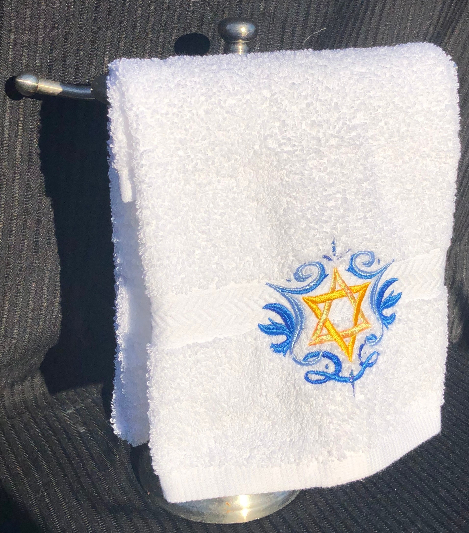Embroidered Hanukkah Hand Towel Star of David Etsy