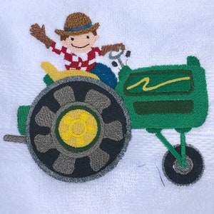 Embroidered Tractor Hand Towel: Farmhouse Decor, Agriculture Gift
