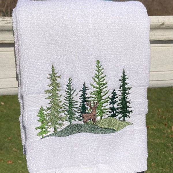 Deer Delight: A Serene Encounter in the Woods Hand Towel - 100% Cotton - Scenic Views, Great Escape, Natural Beauty, Outdoor Wildlife