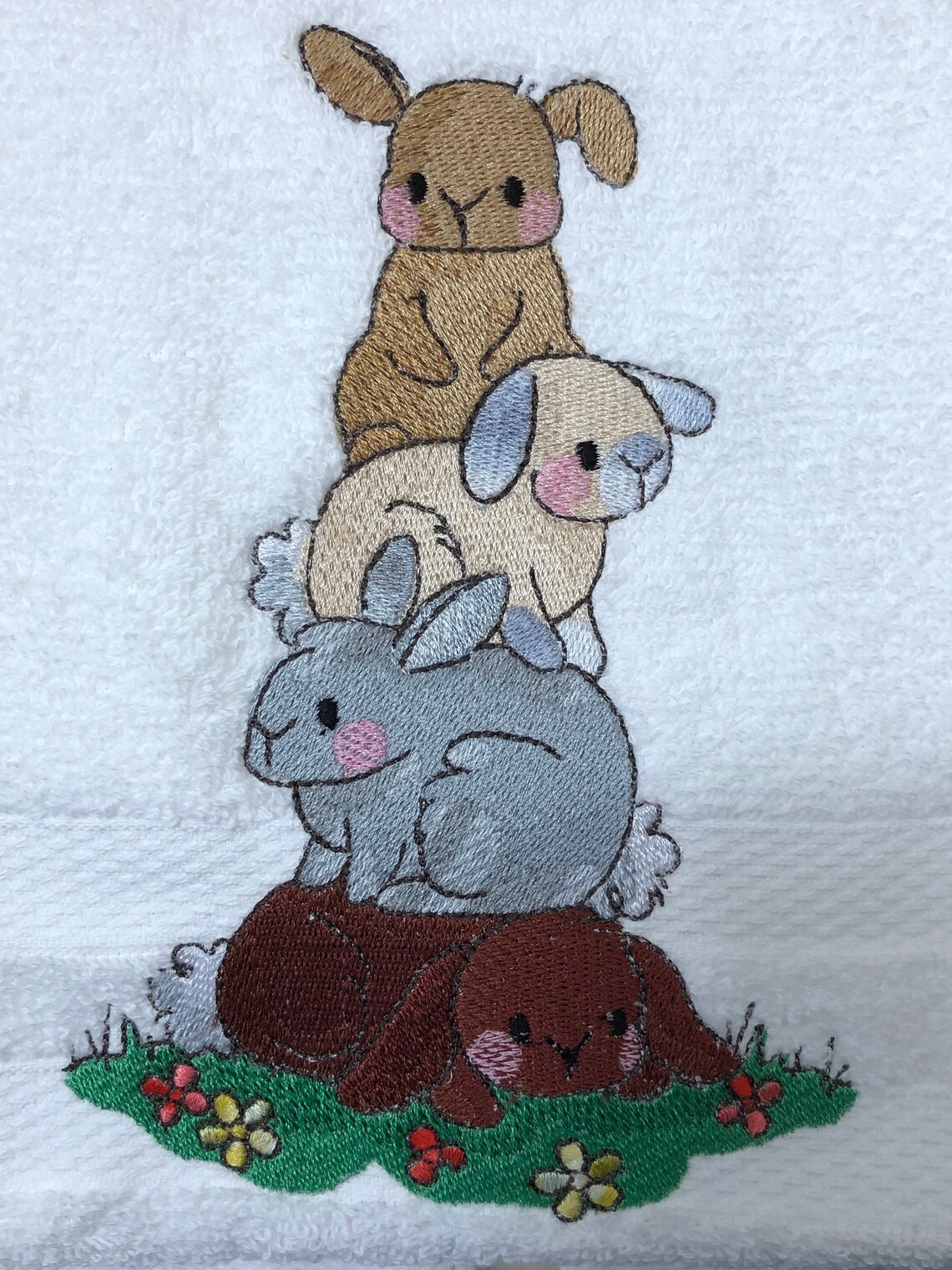 100 Cotton Towel Featuring 4 Stacked Rabbits Etsy