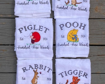 Bear-Theme Whimsical Forest Character Hand Towels – 18x30” Cotton – Choose 1 for 20.00 or Full Set of 6 for 90.00 – Nostalgic Storybook Gift