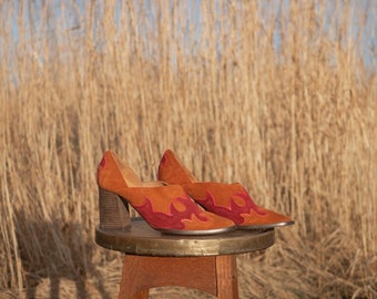 Suede leather western heels