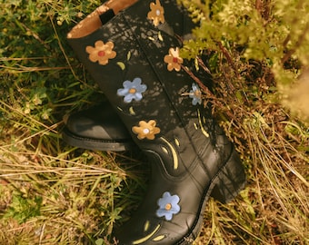 Flower Boots Black