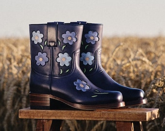 Flower Ankle Boots Night Blue