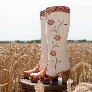 Floral Boots in Orange Python