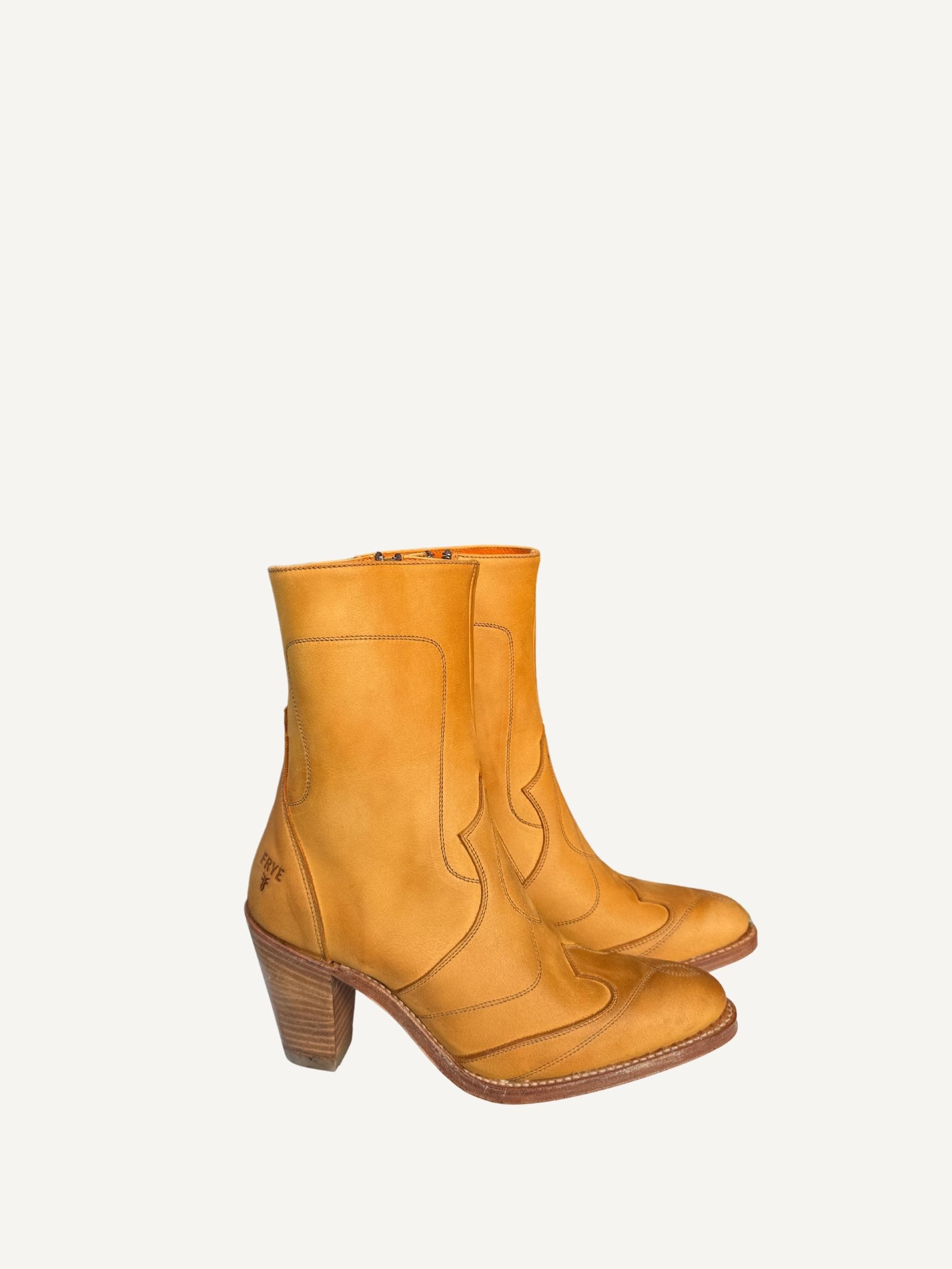 Frye Yellow Leather Western Boots Frye Yellow Western Boots Embroidered - Deadstock – Dandelie main image 3