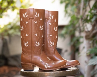 Flower Boots Leaf Brown